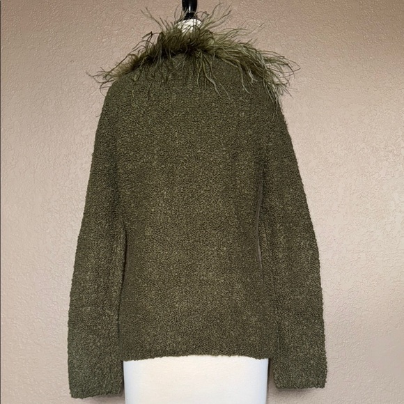 Radzoli Olive Green Sweater with Feather Trim - Picture 3 of 6